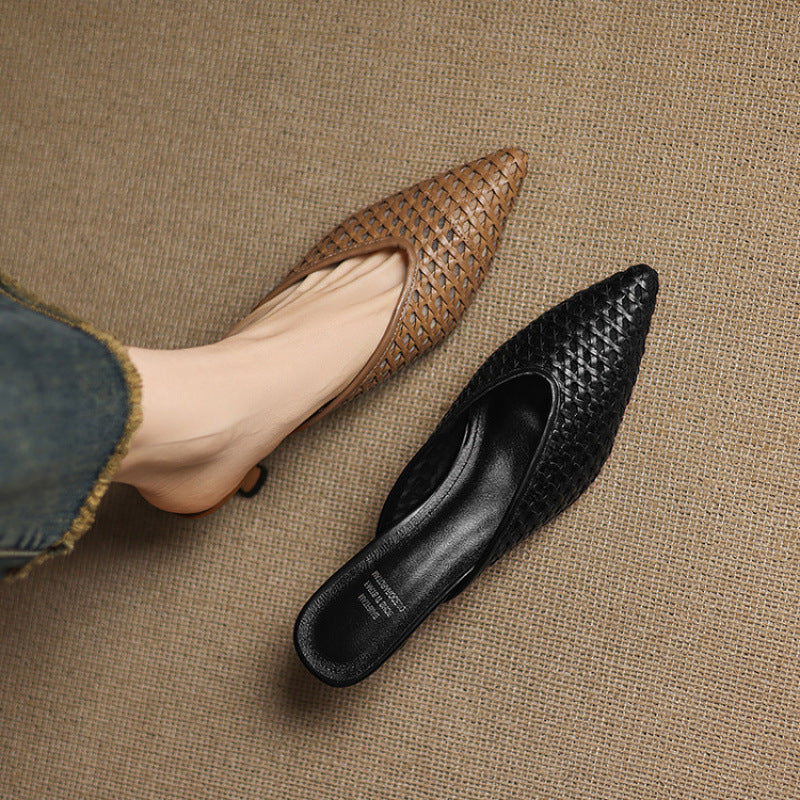 Women's Woven Leather Heel Mules