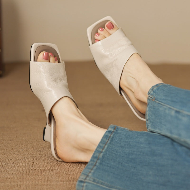 Women's Square-Toe Leather Mules