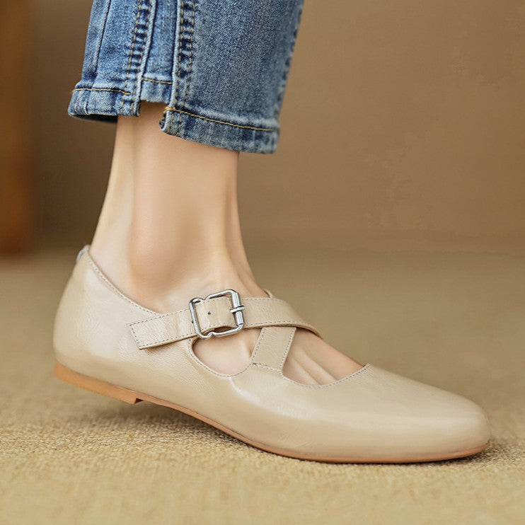 Women's Cross-Strap Leather Flats