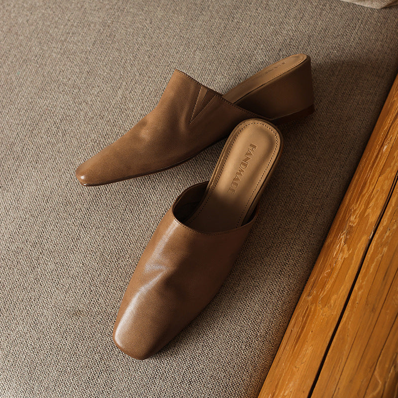Women's Square-Toe Leather Mules