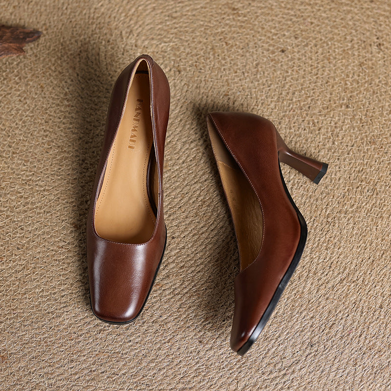 Women's Square Leather Pumps