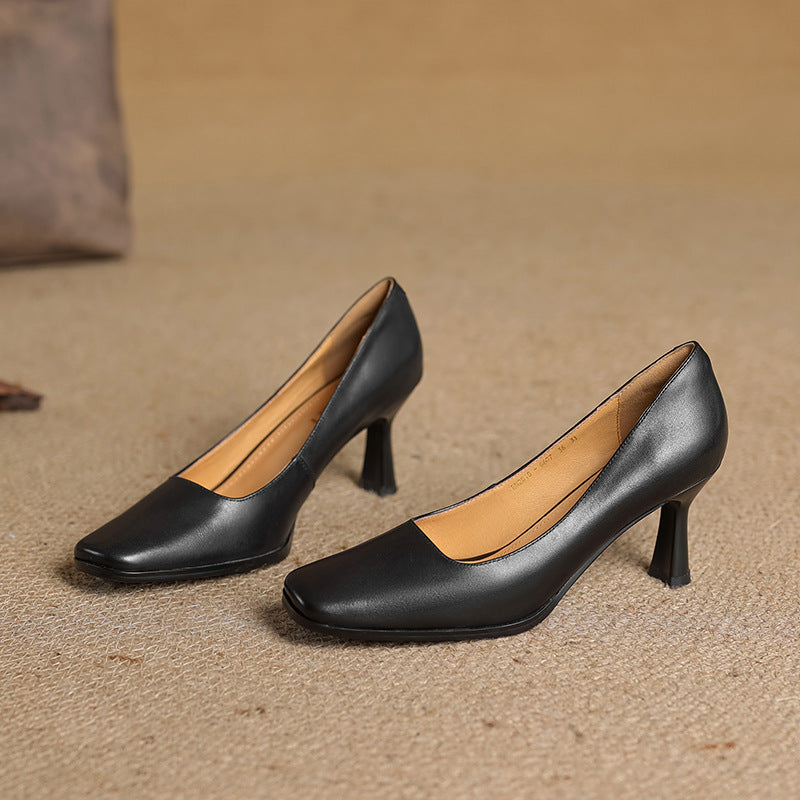 Women's Square Leather Pumps