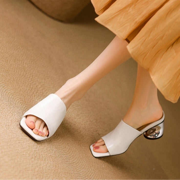 Women's Curve Leather Mule Heels