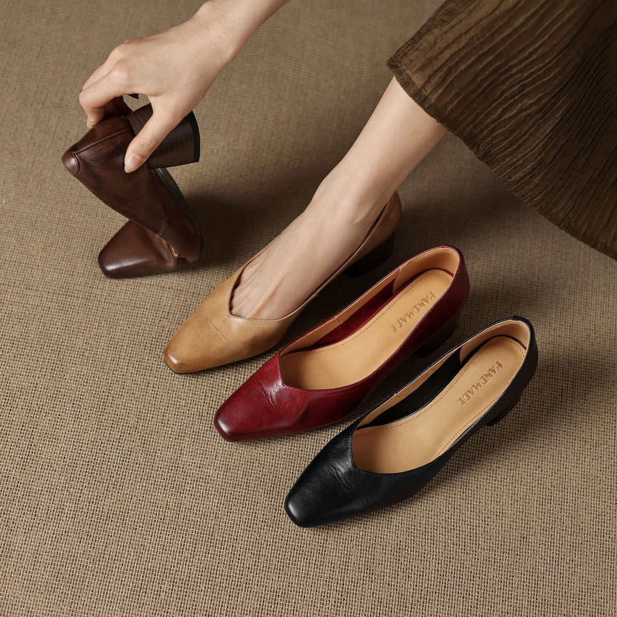 Women's Leather Square Pumps