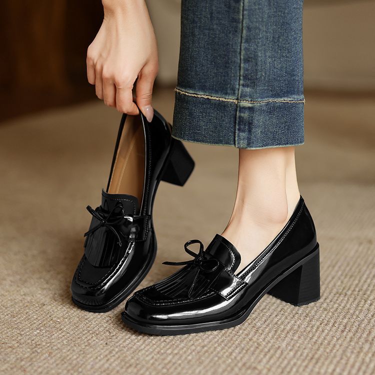 Women's Tassel Leather Loafer Pumps