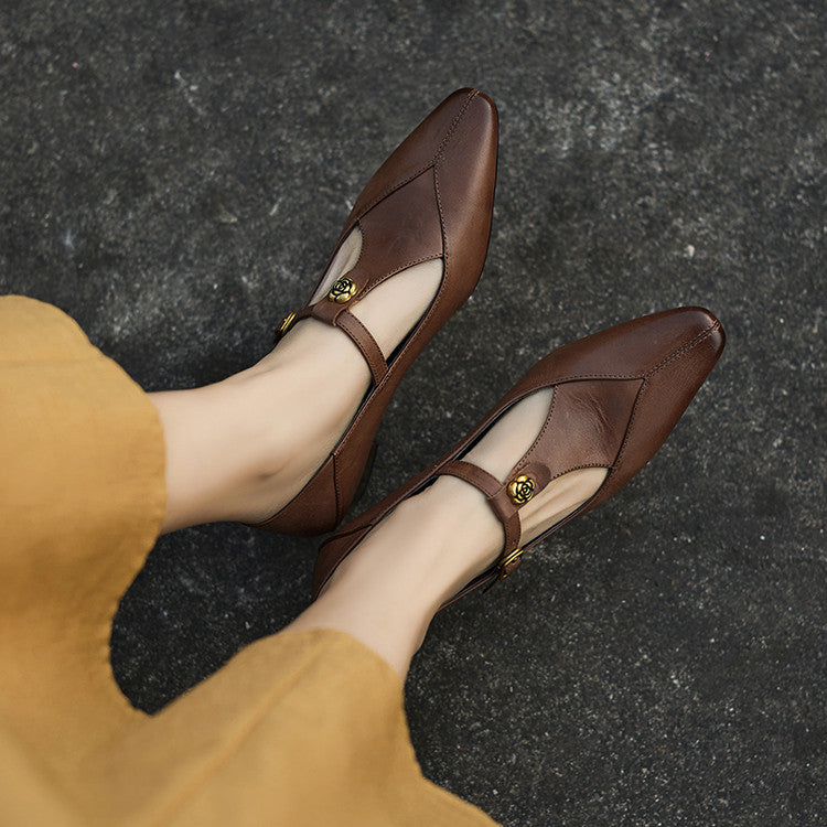 Women's T-Bar Leather Pumps