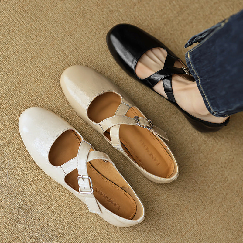 Women's Cross-Strap Leather Flats
