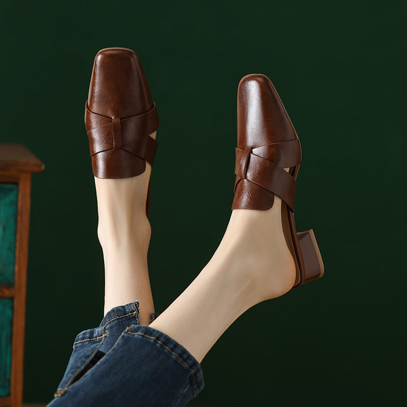 Women's Square Toe Leather Mules