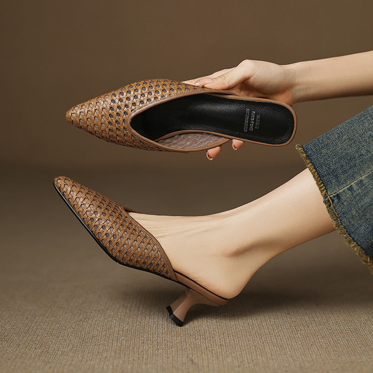 Women's Woven Leather Heel Mules