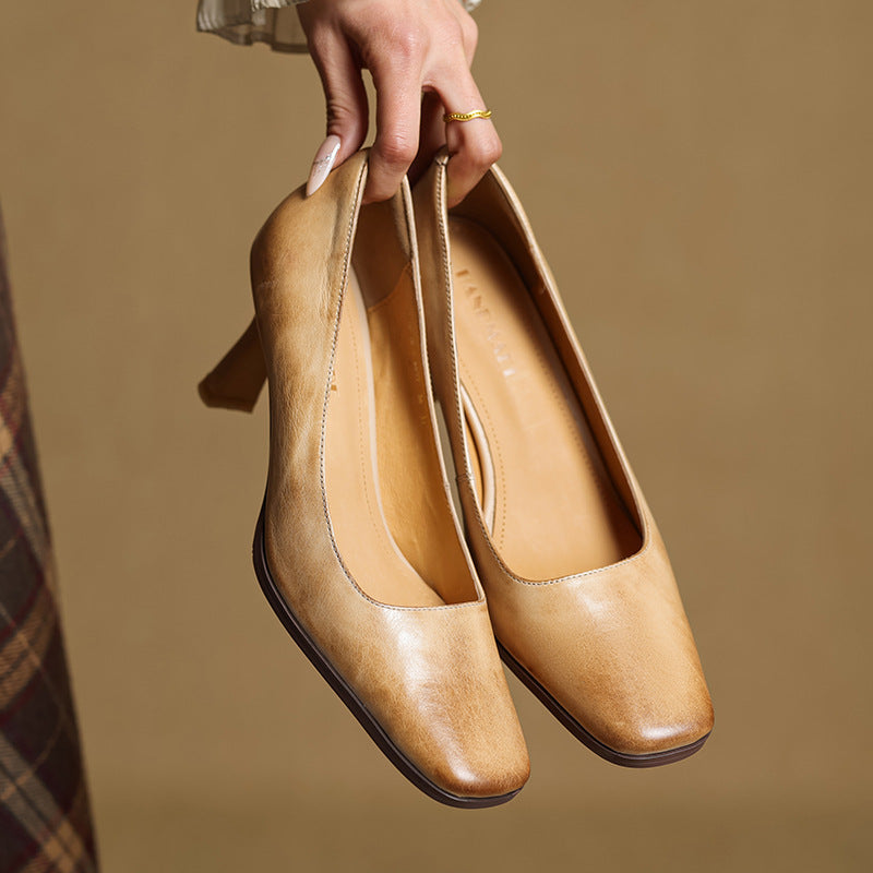 Women's Square Leather Pumps