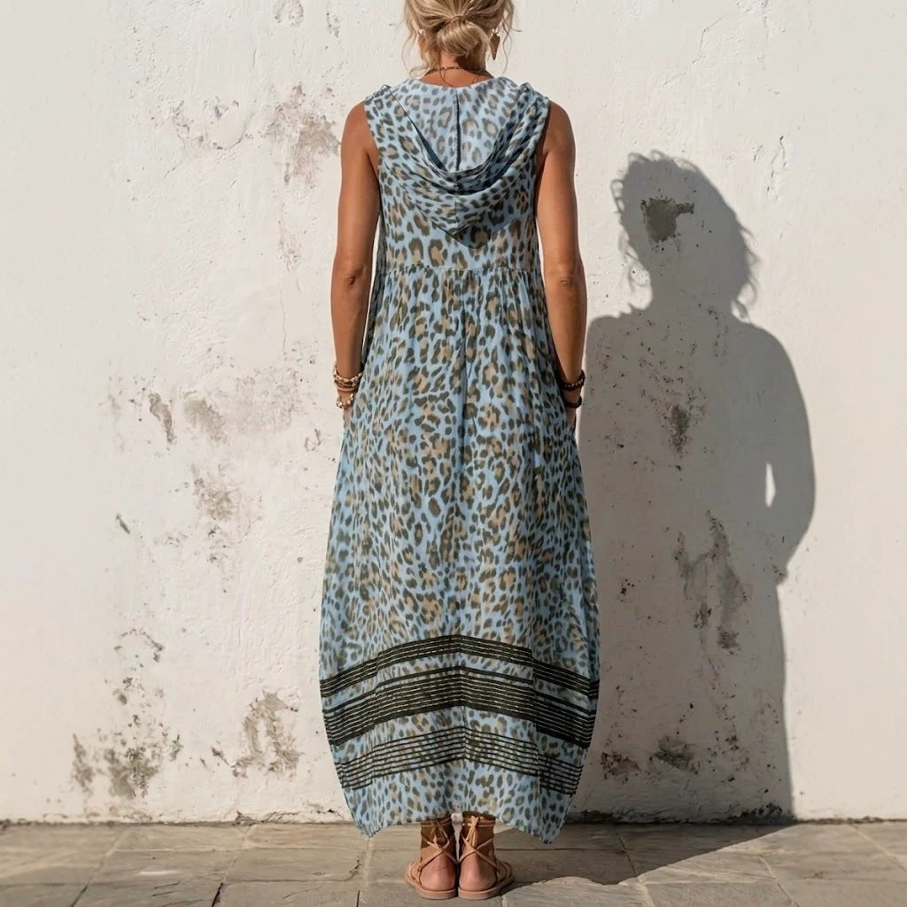 Saffron™ | Leopard-Print Sleeveless Boho Maxi Dress