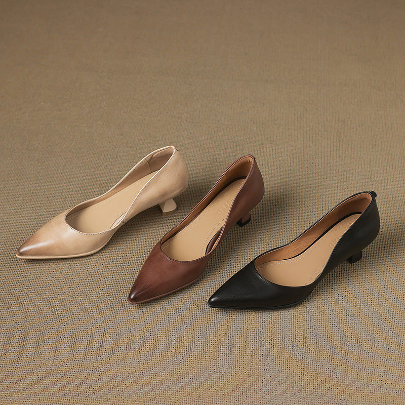 Women's Leather Kitten Heels