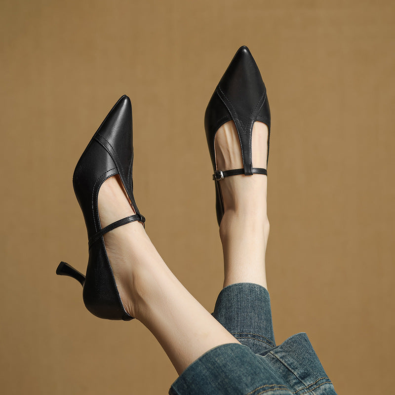 Women's Leather T-strap Pumps