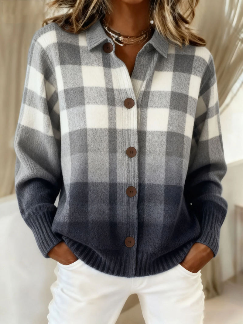 Marguerite™ | Ombre Plaid Button Cardigan