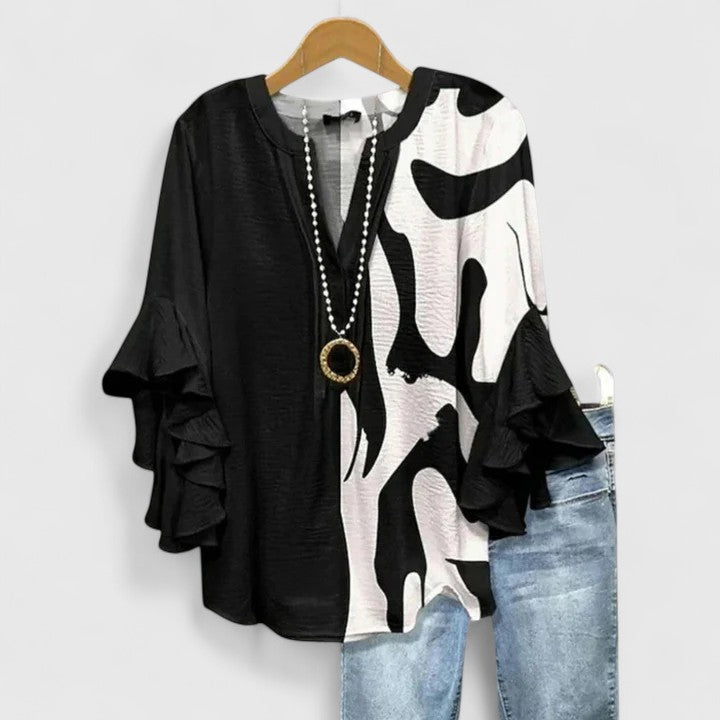 Roslyn™ | Elegant Ruffle Sleeve Floral Blouse