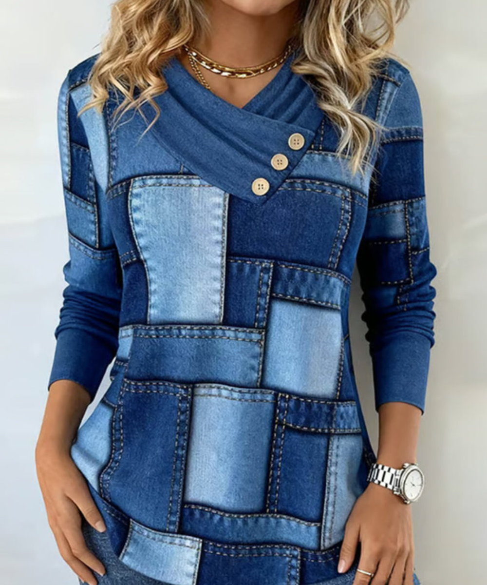 Avora™ | Long Sleeve V-Neck Button-Accent Top