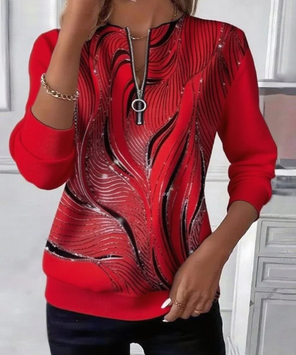 Velourna™ | Printed Zip-Neck Sweatshirt