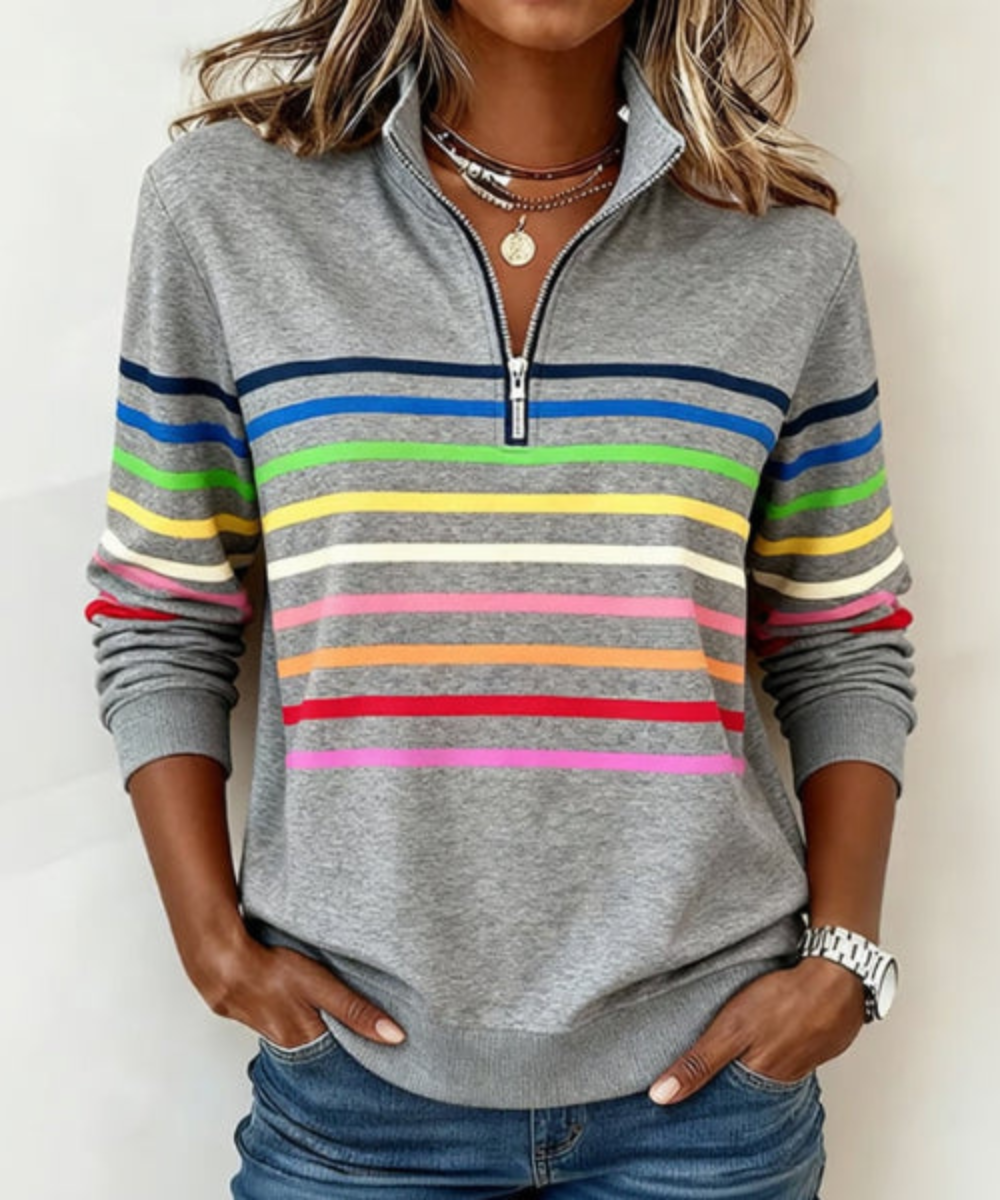 Dawnray™ | Relaxed Colorful Striped Quarter-Zip Pullover