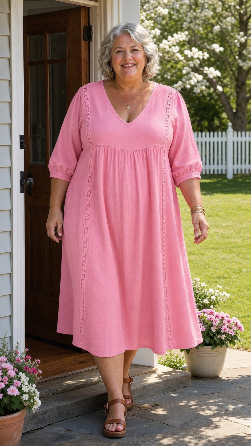 Brynlee™ | Lace-Trim Empire Maxi Dress