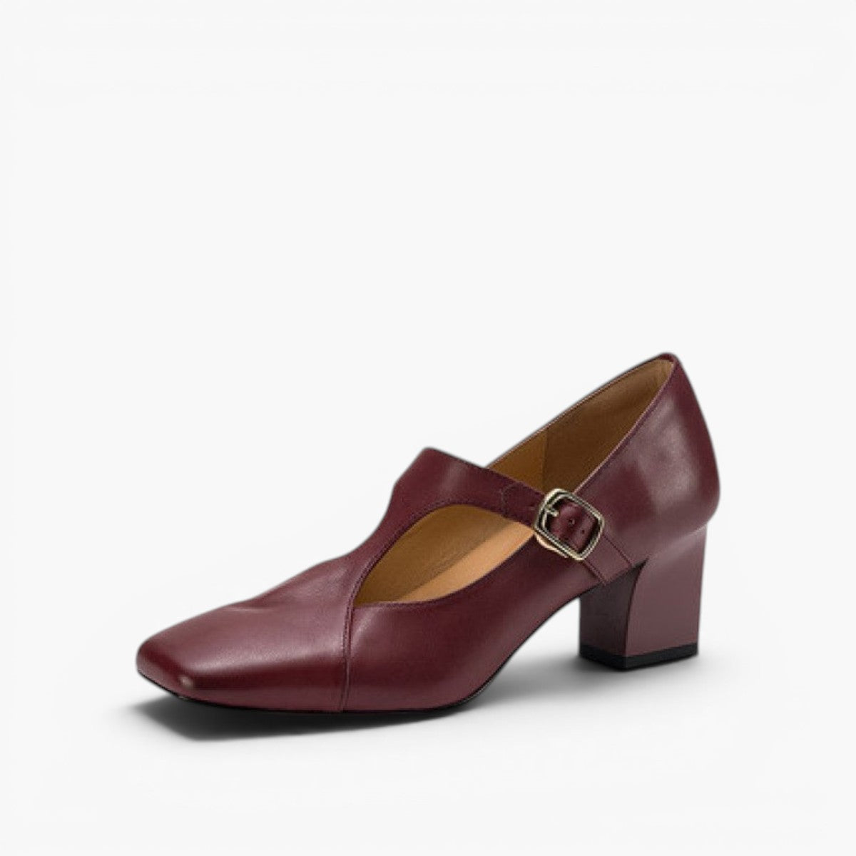 Women's Square-Toe Leather Mary-Jane Heels
