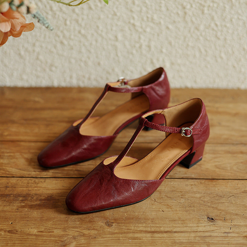 Women's Leather T-Strap Heels