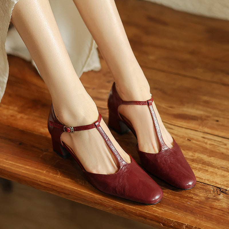 Women's Leather T-Strap Heels