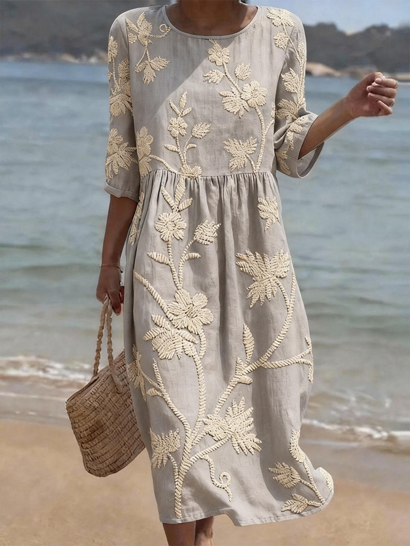 Loraine™ | Casual women's dress with floral embroidery