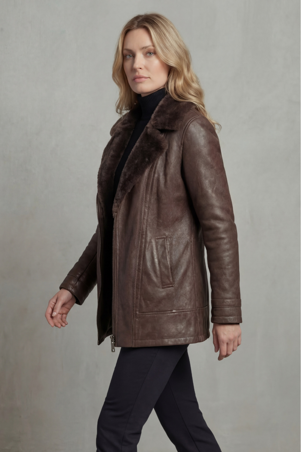 Women's Shearling-lined Elegance Leather Jacket