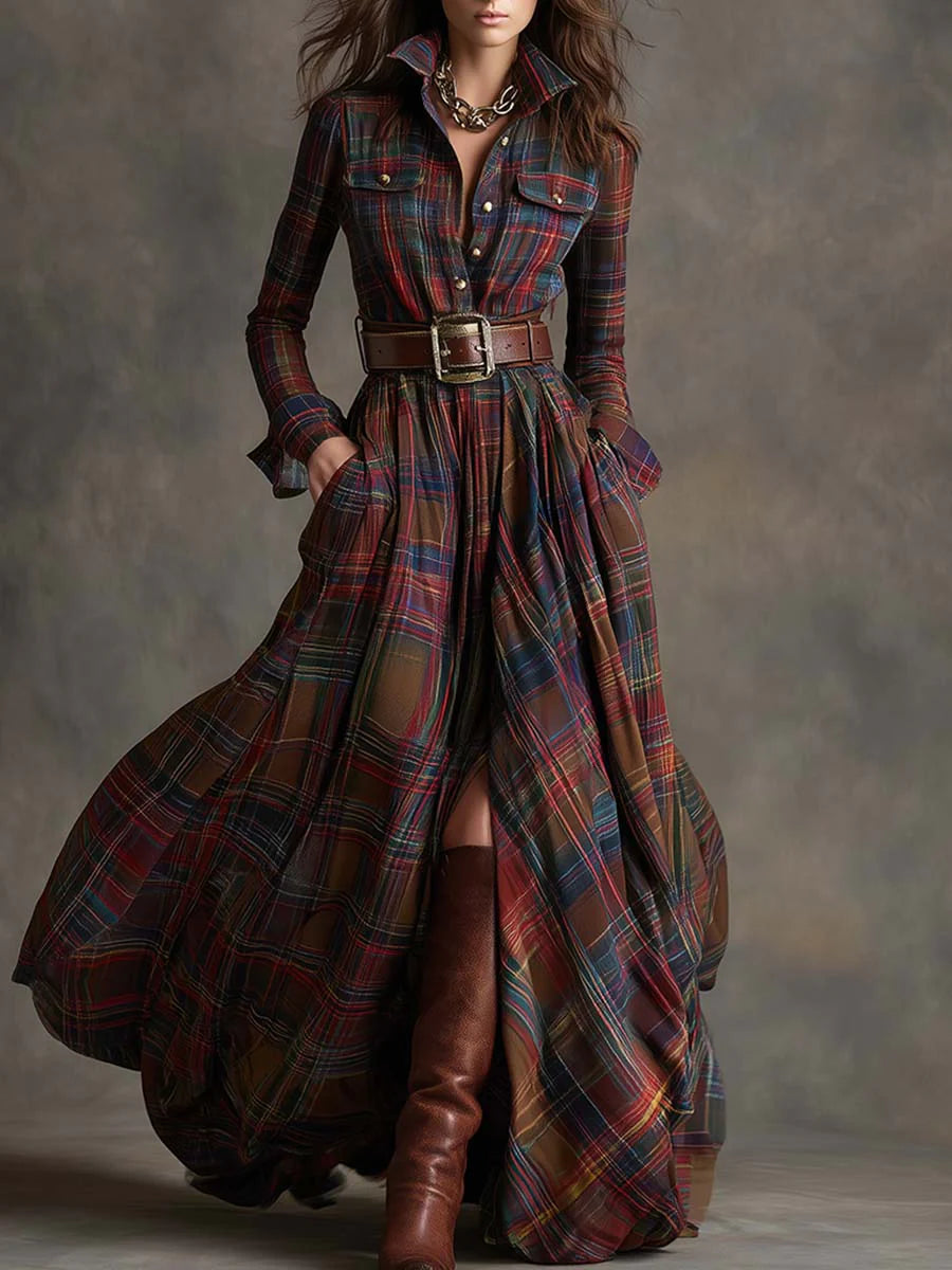 Mackenna™ | Plaid Belted Maxi Dress