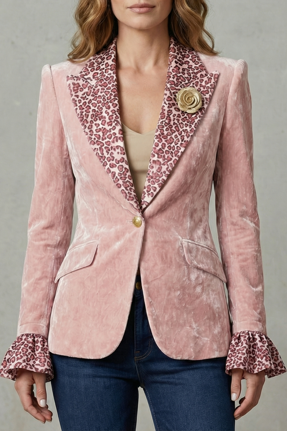 Women's Printed Lapel Statement Velvet Blazer