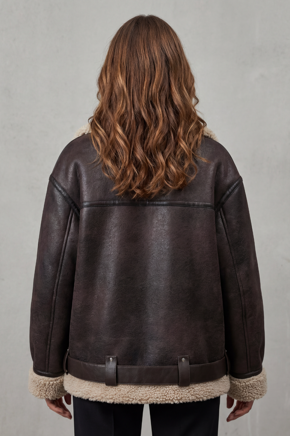 Women's Belted Shearling Trim Aviator Coat