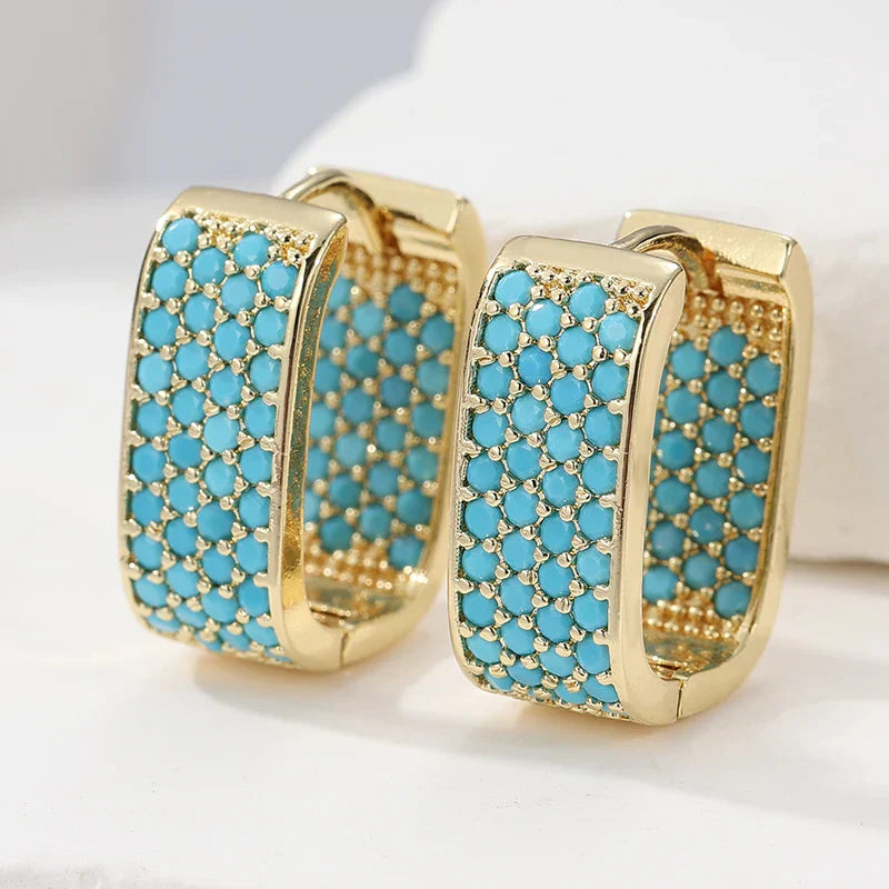 Odaline™ | Turquoise Pavé Gold Huggie Earrings