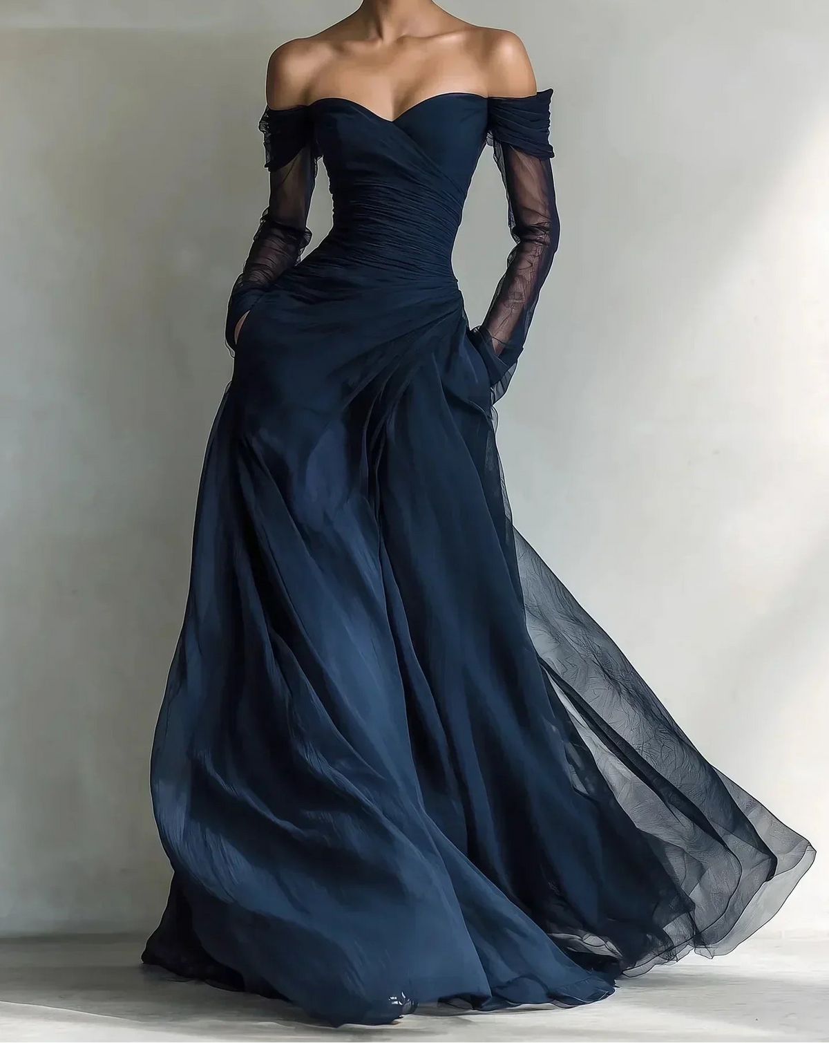 Beatrice | Off-Shoulder Maxi Dress with Mesh Sleeves