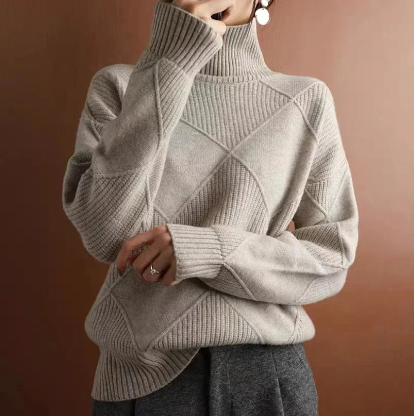 Celeste™ | Diamond Pattern Turtleneck Sweater