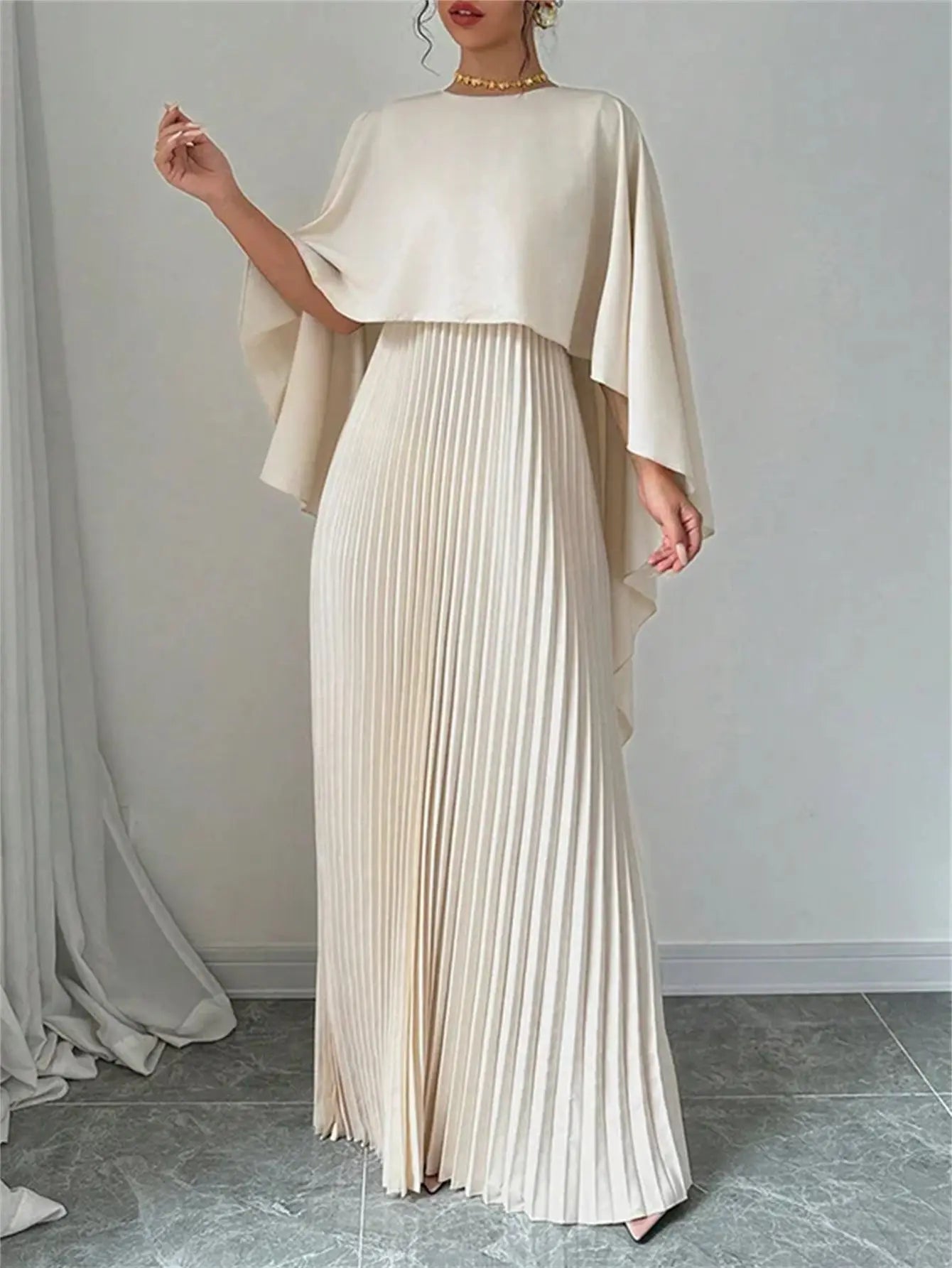 Thea™ | Cape Overlay Pleated Maxi Dress