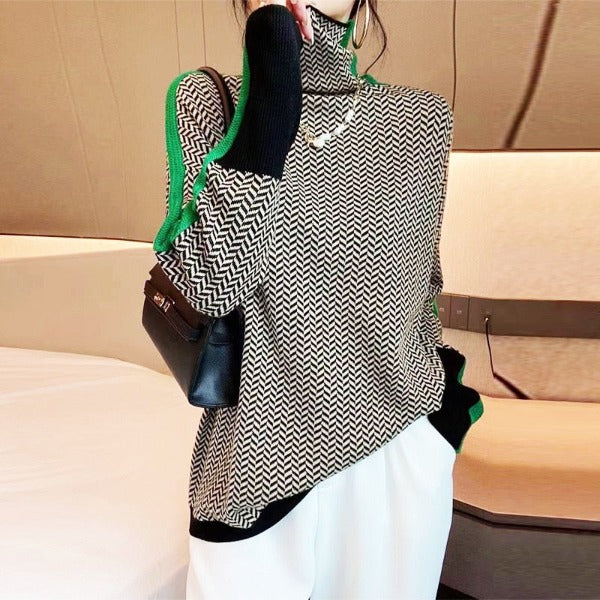 Clivona™ | Herringbone Turtleneck Sweater