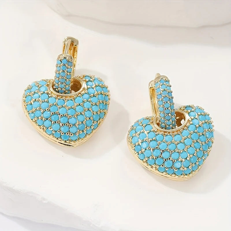 Gracienne™ | Turquoise Heart Pavé Lock Earrings