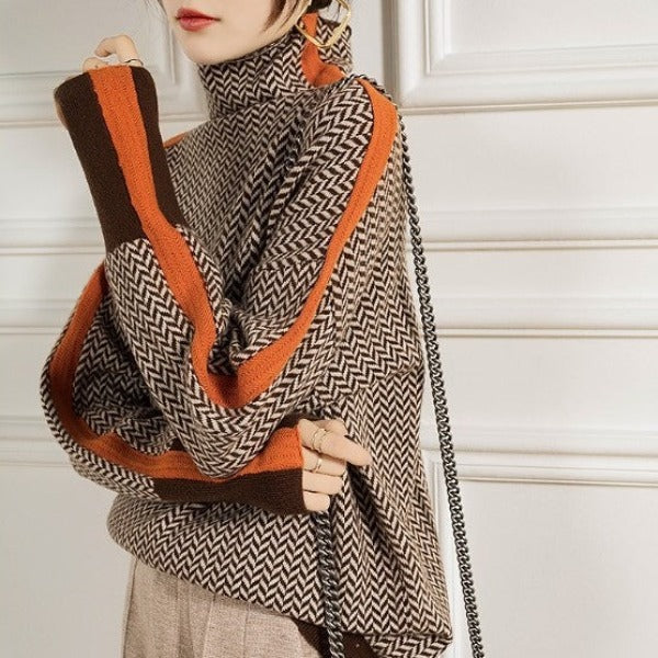 Clivona™ | Herringbone Turtleneck Sweater