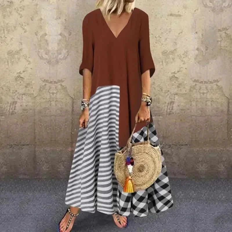 Colette™ | Patchwork Striped & Plaid Everyday Maxi Dress