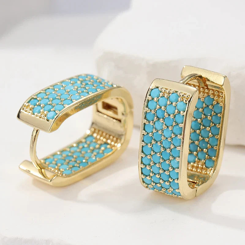 Odaline™ | Turquoise Pavé Gold Huggie Earrings