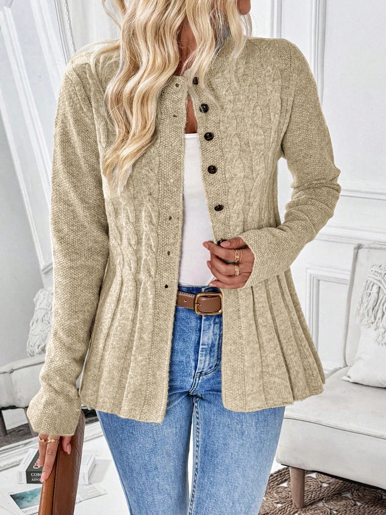 Isadora™ | Cable-Knit Peplum Cardigan