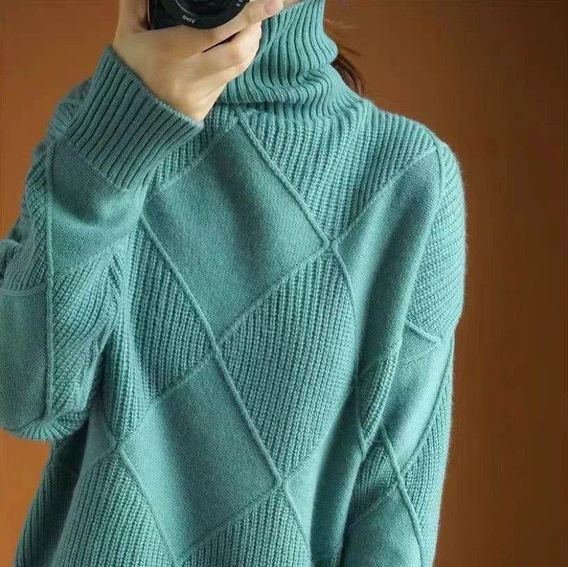 Celeste™ | Diamond Pattern Turtleneck Sweater