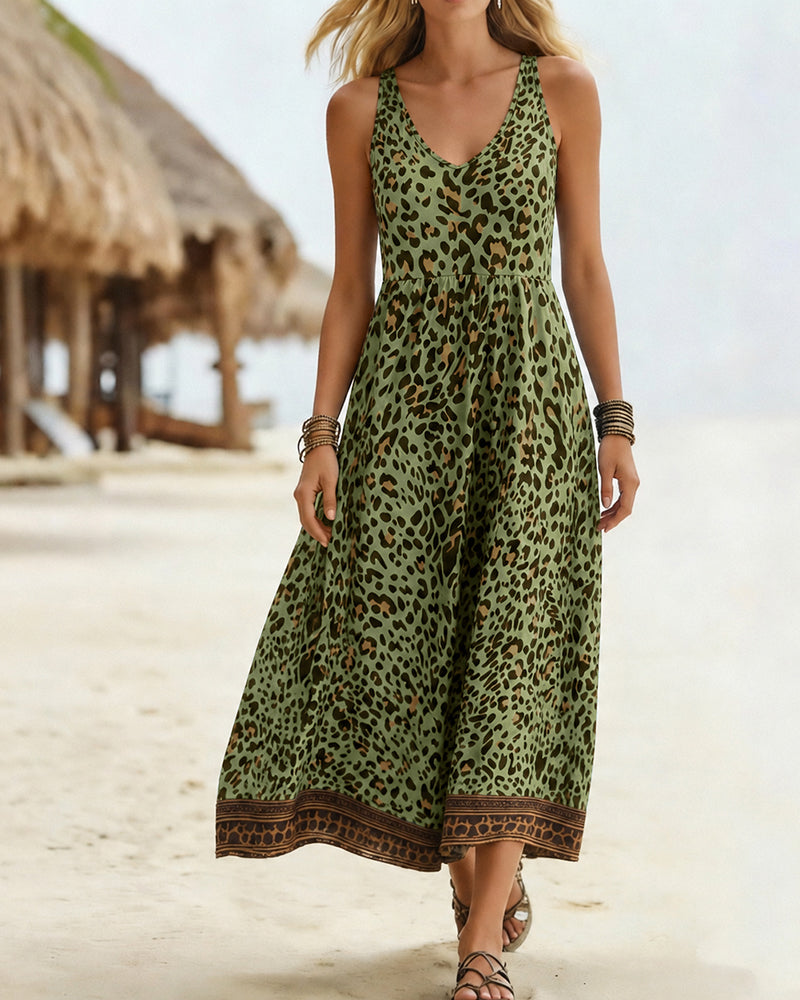 Catalina™ | Vacation Style Leopard Print Sleeveless Midi Dress