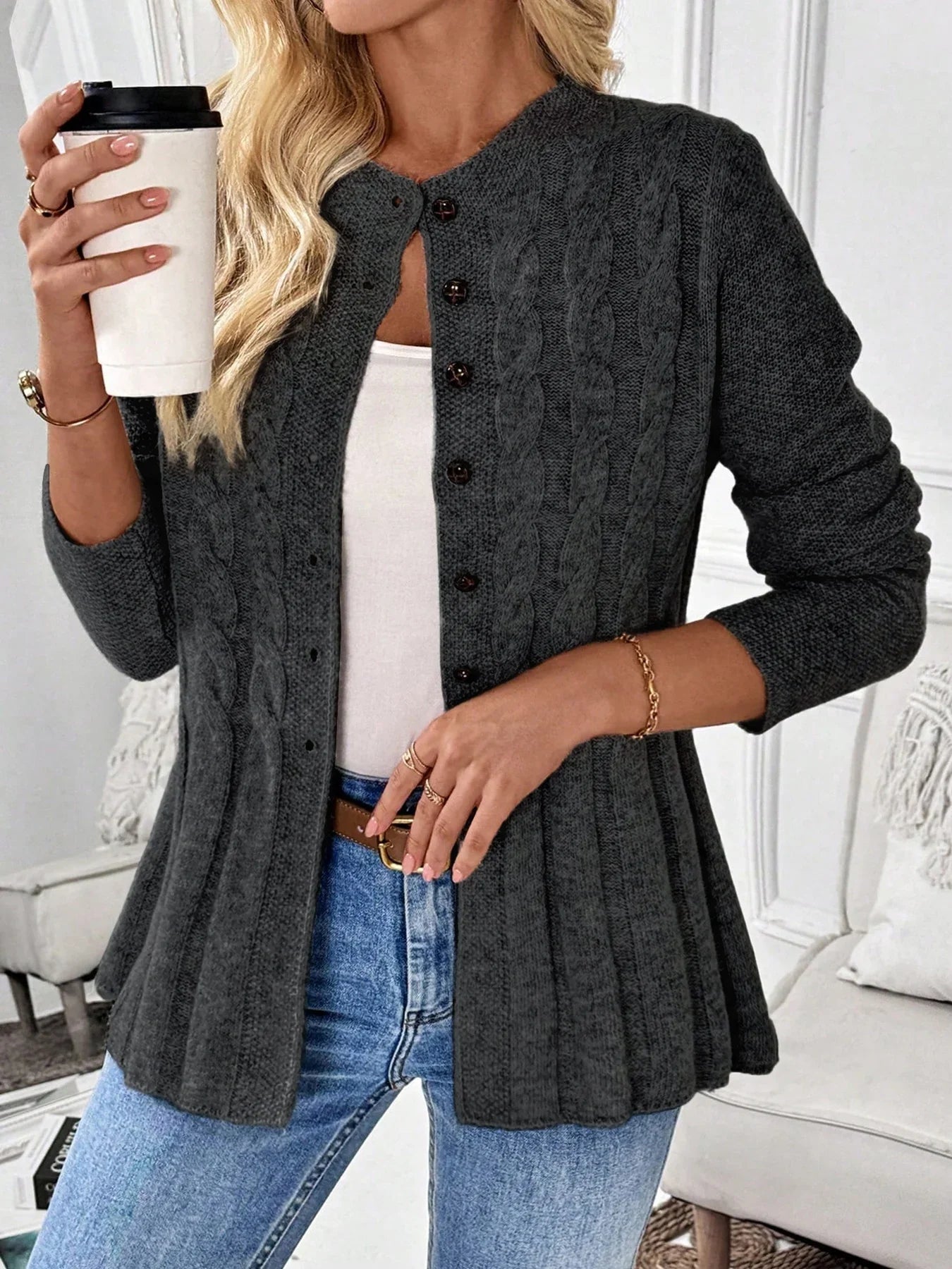 Isadora™ | Cable-Knit Peplum Cardigan