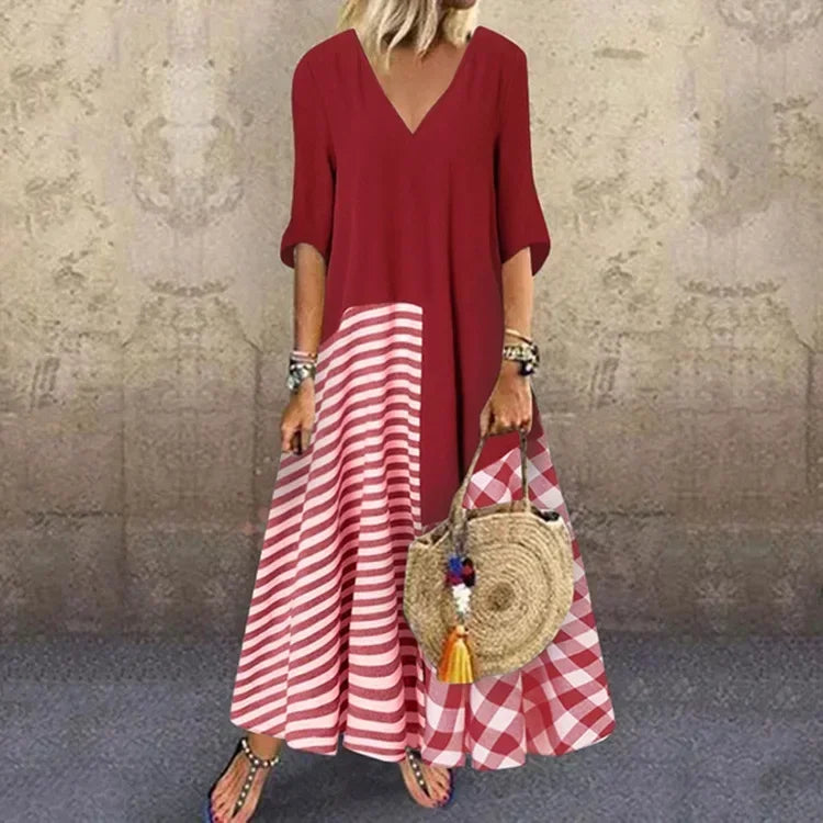 Colette™ | Patchwork Striped & Plaid Everyday Maxi Dress
