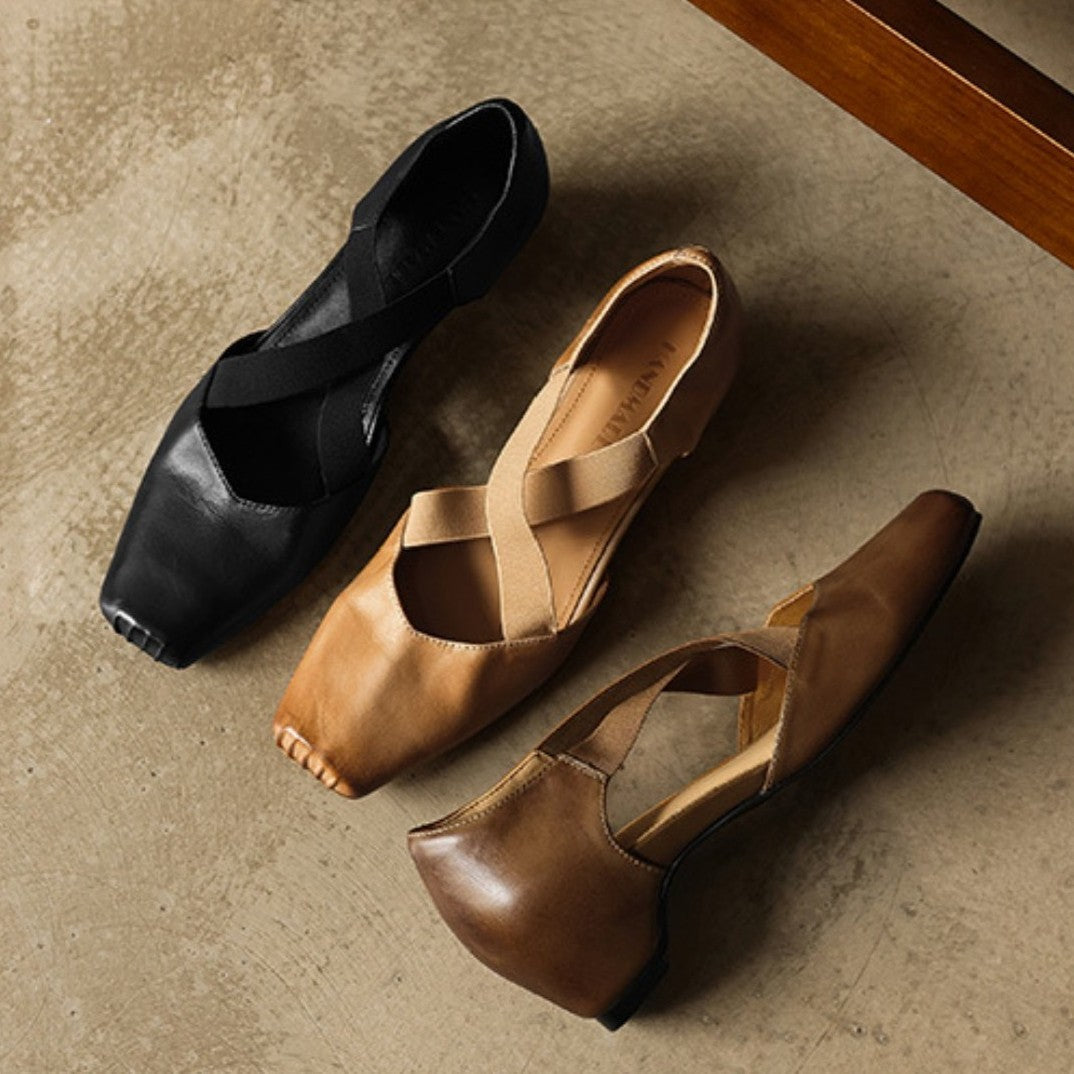 Women's Leather Cross-Strap Heels