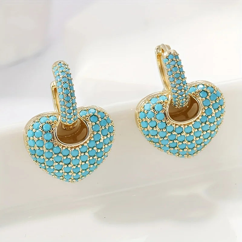 Gracienne™ | Turquoise Heart Pavé Lock Earrings