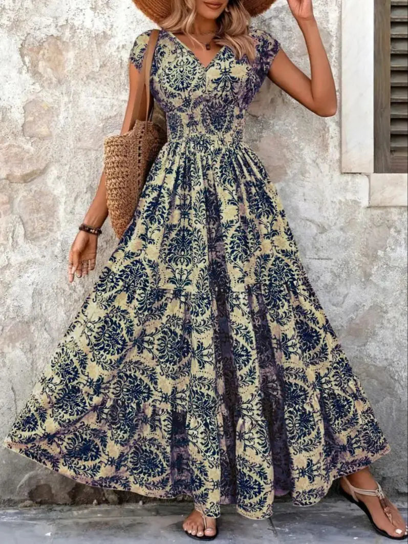 Mirabel™ | Baroque V-Neck Maxi Dress