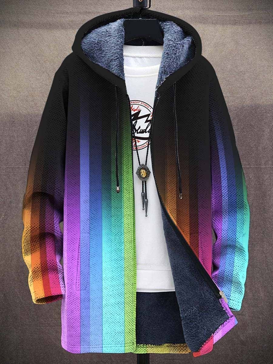 Sylvara™ | Zip-Up Hooded Cardigan with Rainbow Stripe Print