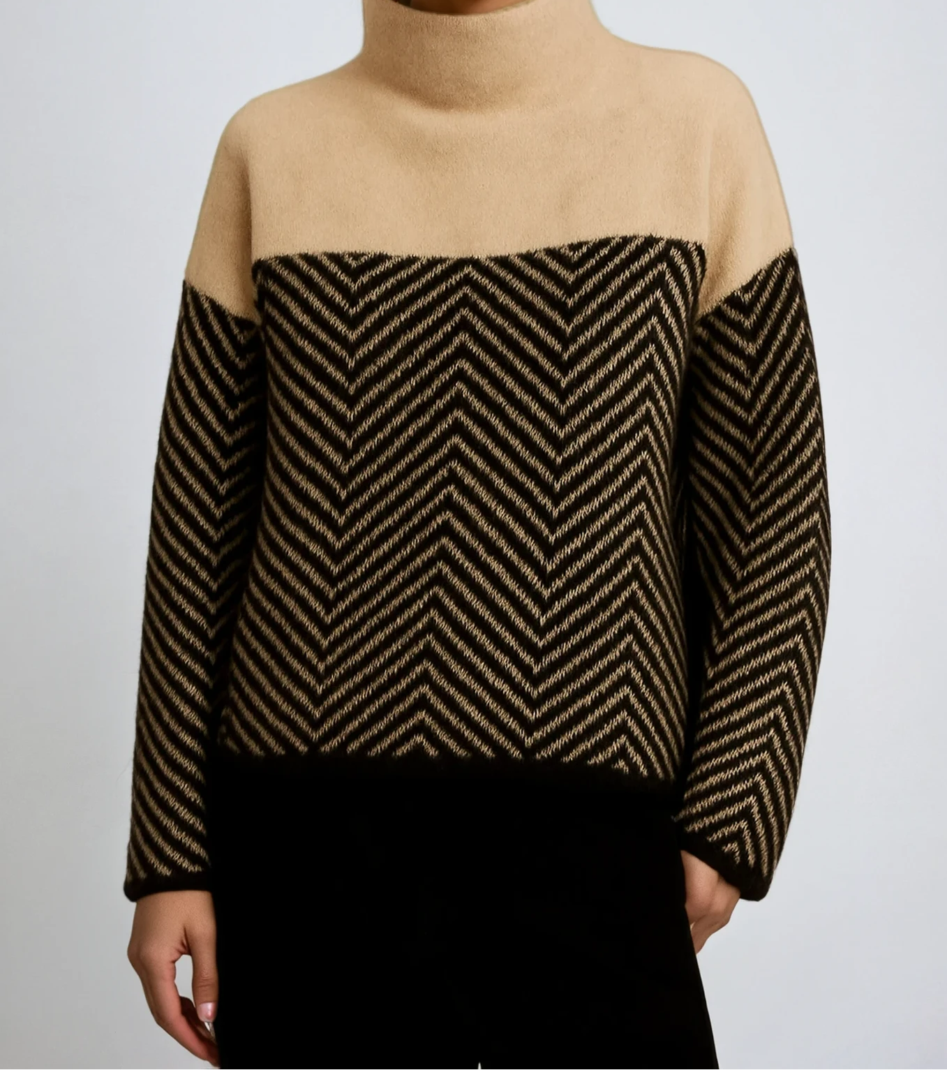 Halle | Chevron Funnel-Neck Sweater